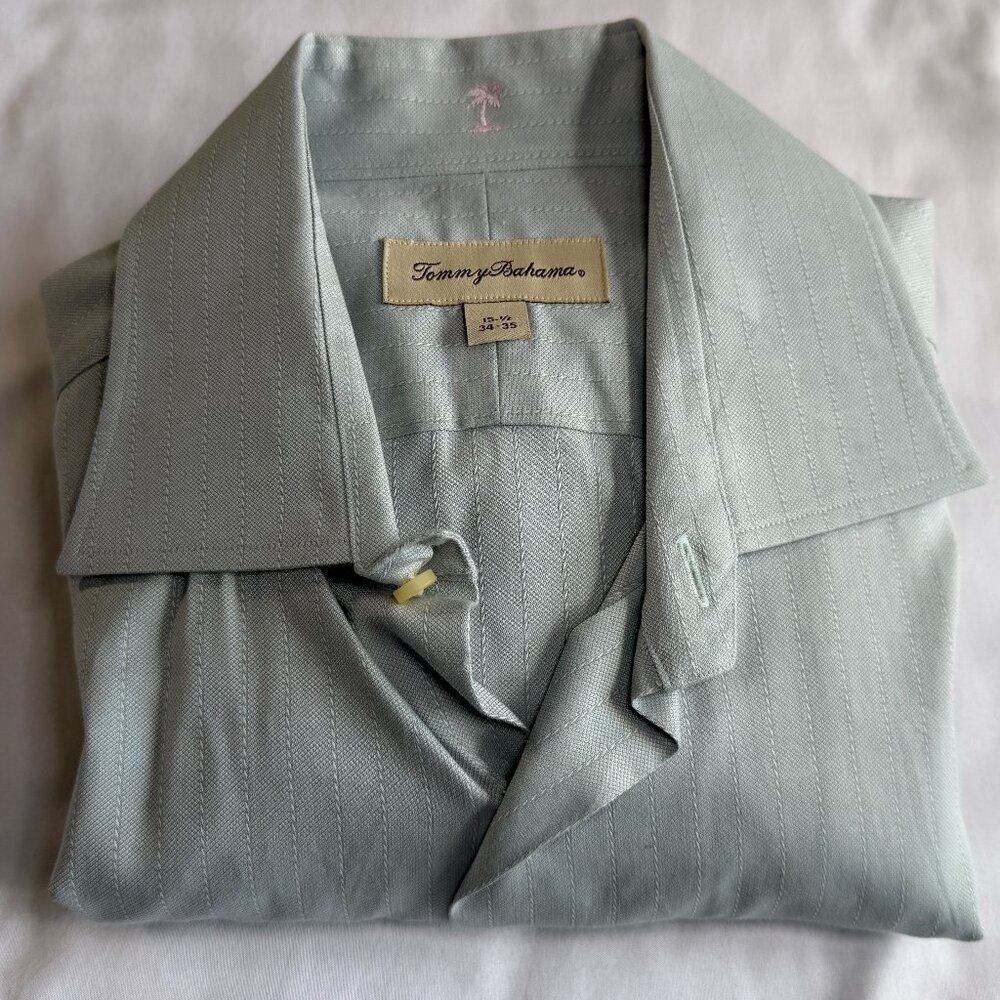 Tommy Bahama Men’s Sage Green Jacquard Stripe Long Sleeve Shirt Size 15.5 34/35